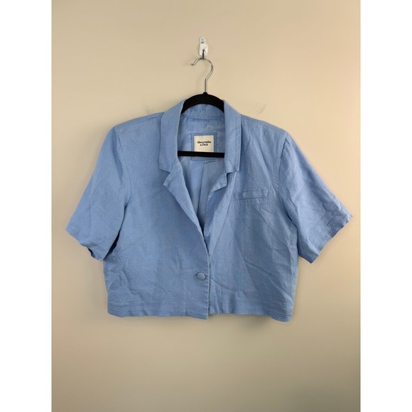 Abercrombie & Fitch Jackets & Blazers - Abercrombie & Fitch Line-Blend Short Sleeve Cropped Blazer Blue Women's Large